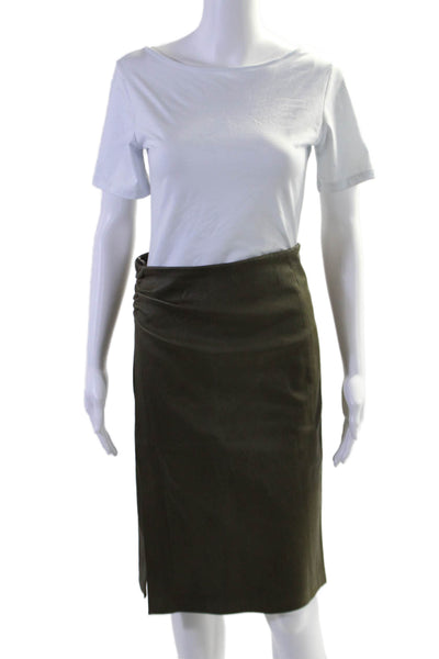 Stouls Womens Muse Green Stretch Leather Aniline High Slit Skirt Size S