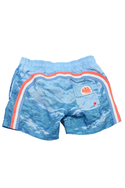 Sundek Boys Graphic Print Drawstring Waist Swim Trunks Blue Size 8