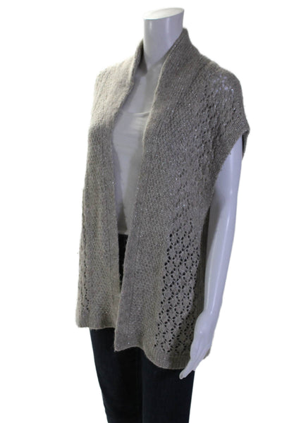 Elie Tahari Womens Glittery Beige Cowl Neck Sleeveless Cardigan Top Size M