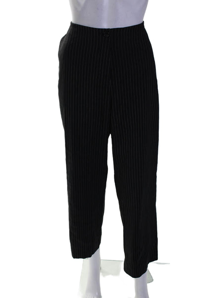 Peter O Maher Womens Button Zip Stripped Tapered Leg Pants Black Size L