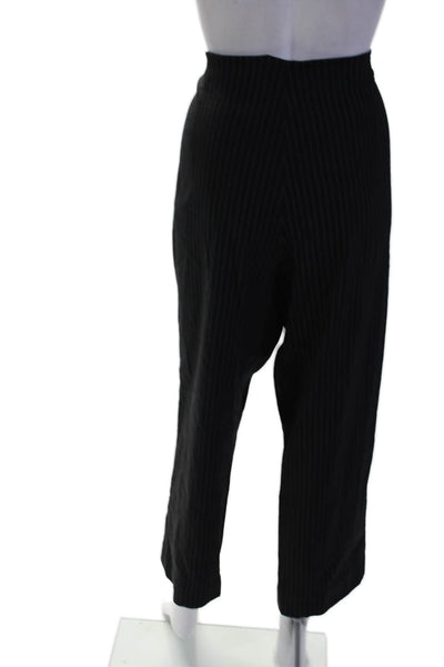 Peter O Maher Womens Button Zip Stripped Tapered Leg Pants Black Size L