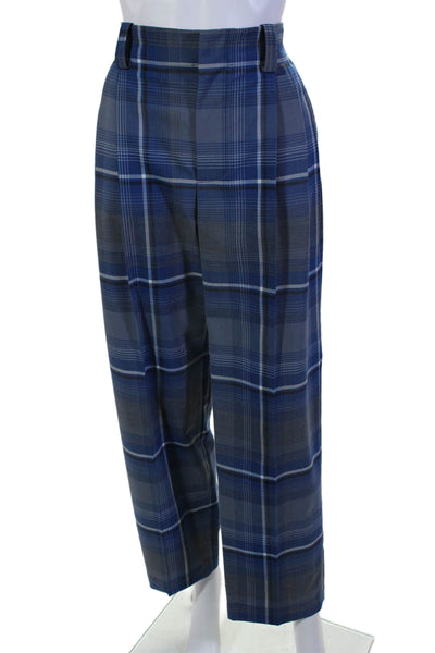 Marni Womens Plaid Pleated Straight Leg Dress Pants Blue Wool Size EUR 42
