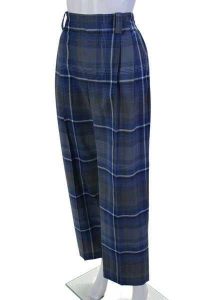 Marni Womens Plaid Pleated Straight Leg Dress Pants Blue Wool Size EUR 42