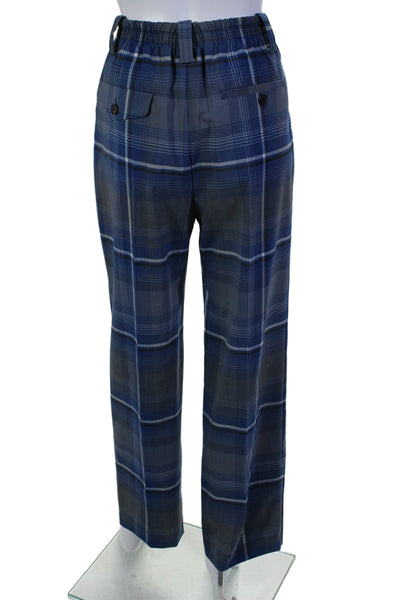 Marni Womens Plaid Pleated Straight Leg Dress Pants Blue Wool Size EUR 42