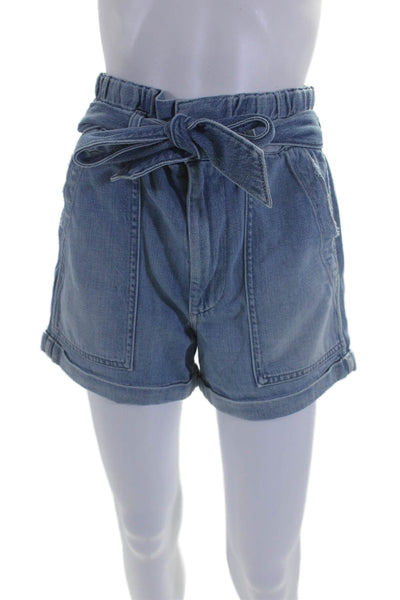 Amo Womens Zipper Fly High Rise Belted Denim Paper Bag Shorts Blue Size 24