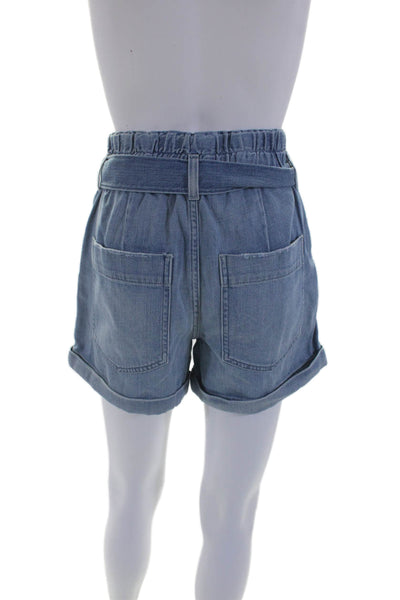 Amo Womens Zipper Fly High Rise Belted Denim Paper Bag Shorts Blue Size 24