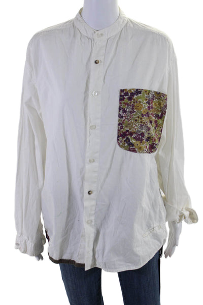 Transnomadica Womens Long Sleeves Button Down Mock Collar Blouse White Size One