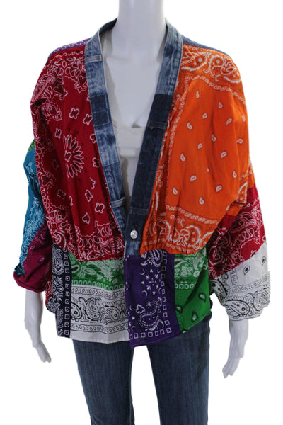 Elliot Taylor Womens Bandana Print Long Sleeves Blouse Multi Colored Size Small