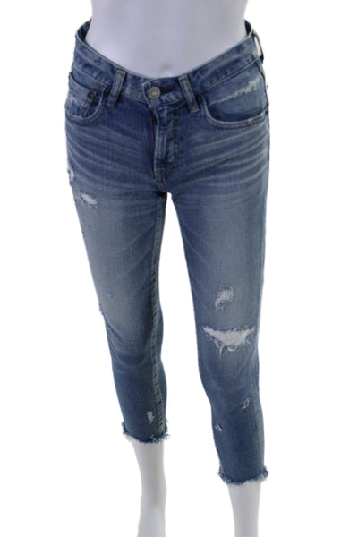 Moussy Womens Cotton Zip Button Skinny Distressed Jeans Blue Size EUR 24