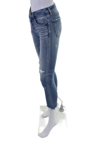 Moussy Womens Cotton Zip Button Skinny Distressed Jeans Blue Size EUR 24