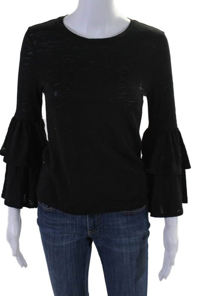 Goldie Womens Cotton Long Sleeve Round Neck Casual Top Black Size XS