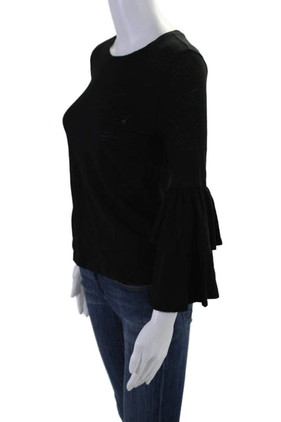 Goldie Womens Cotton Long Sleeve Round Neck Casual Top Black Size XS