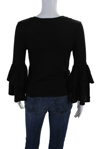 Goldie Womens Cotton Long Sleeve Round Neck Casual Top Black Size XS