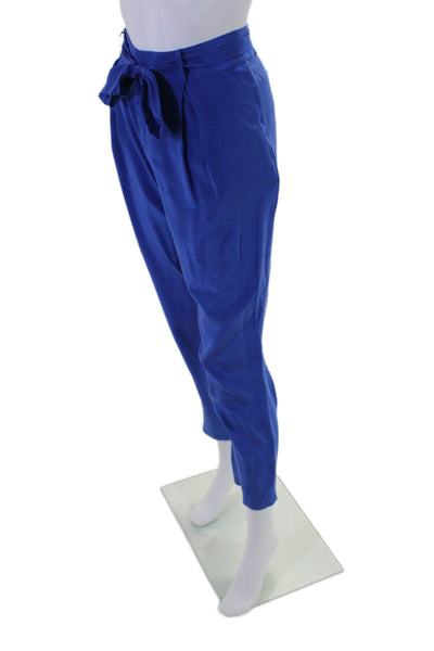 Joie Womens Silk Waist Tied Zipped Hook and Eye Tapered Leg Pants Blue Size 2