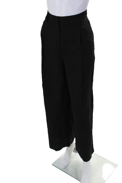 Lioness Womens Linen Button Zip Lined Wide Leg Casual Pants Black Size L