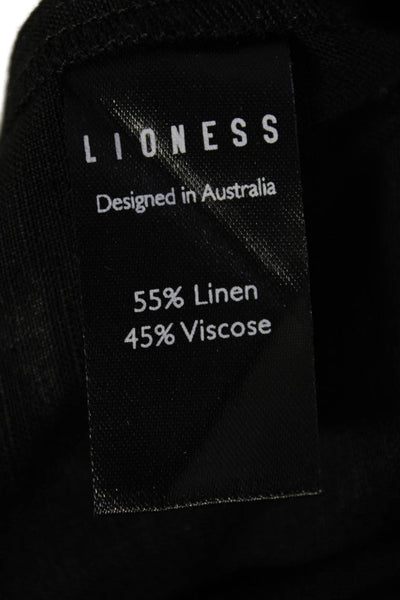 Lioness Womens Linen Button Zip Lined Wide Leg Casual Pants Black Size L