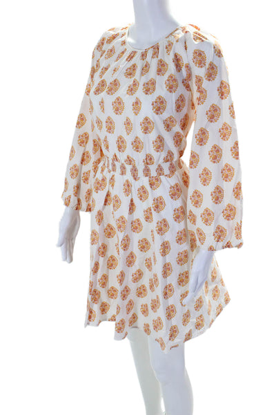 J Crew Womens Cotton High Neck Long Sleeve Ruched Floral Dress Orange Size L