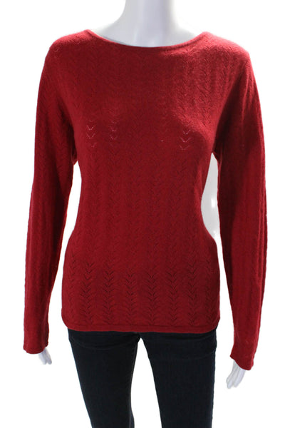 Kinross Womens Cashmere Long Sleeve Pointelle Knit Top Red Size XL