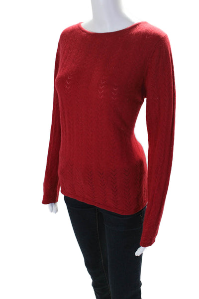 Kinross Womens Cashmere Long Sleeve Pointelle Knit Top Red Size XL