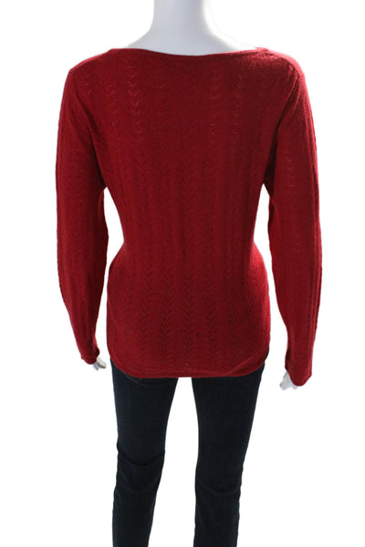 Kinross Womens Cashmere Long Sleeve Pointelle Knit Top Red Size XL