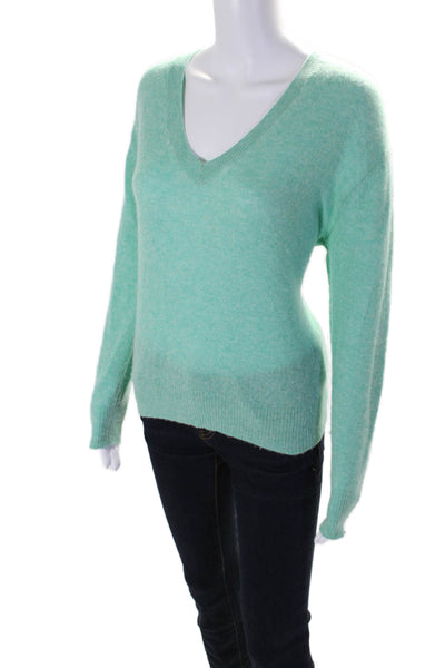 360 Cashmere Womens Cashmere V Neck Long Sleeve Knit Top Green Size S