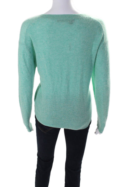 360 Cashmere Womens Cashmere V Neck Long Sleeve Knit Top Green Size S