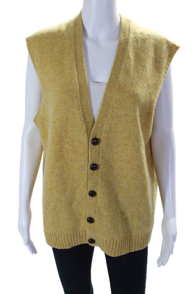 Brooks Brothers Womens Wool V Neck Button Down Sweater Vest Yellow Size L