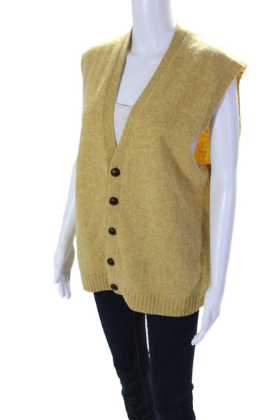 Brooks Brothers Womens Wool V Neck Button Down Sweater Vest Yellow Size L