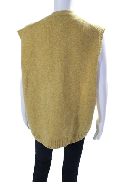 Brooks Brothers Womens Wool V Neck Button Down Sweater Vest Yellow Size L