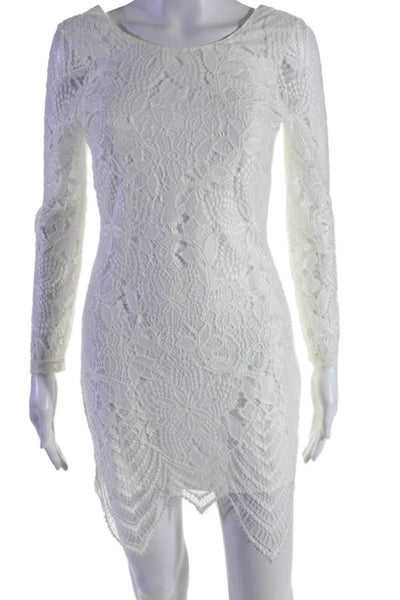 Lovers + Friends Womens Long Sleeve Open Back Lace Overlay Dress White Small