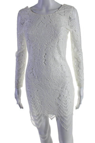 Lovers + Friends Womens Long Sleeve Open Back Lace Overlay Dress White Small