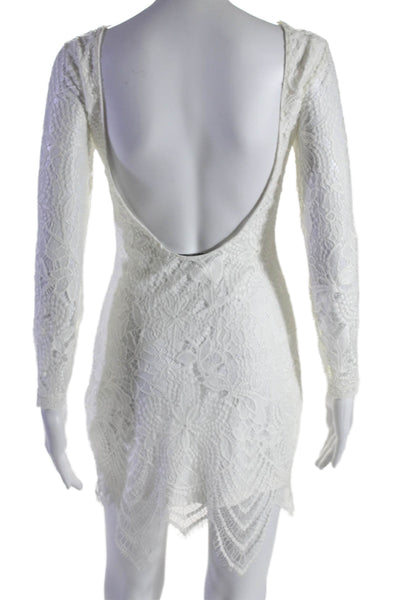 Lovers + Friends Womens Long Sleeve Open Back Lace Overlay Dress White Small