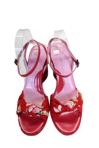 Via Spiga Womens Floral Print Slingbacks High Wedge Sandals Red Size 8.5