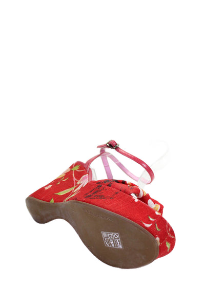 Via Spiga Womens Floral Print Slingbacks High Wedge Sandals Red Size 8.5