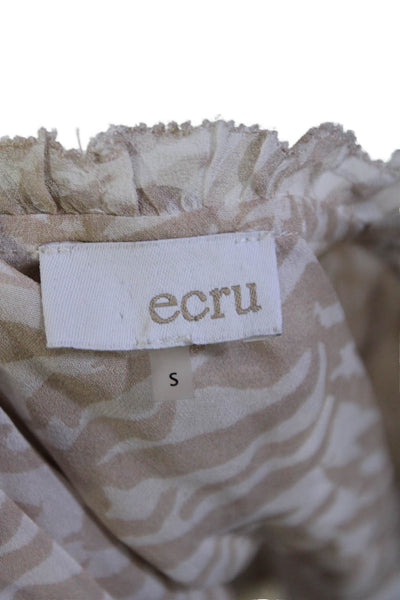 Ecru Womens Animal Print V Neck Short Sleeves Blouse Beige White Size Small