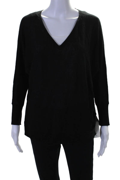 Magaschoni Womens Cashmere V Neck Long Sleeves Sweater Black Size Small