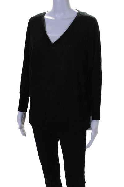 Magaschoni Womens Cashmere V Neck Long Sleeves Sweater Black Size Small