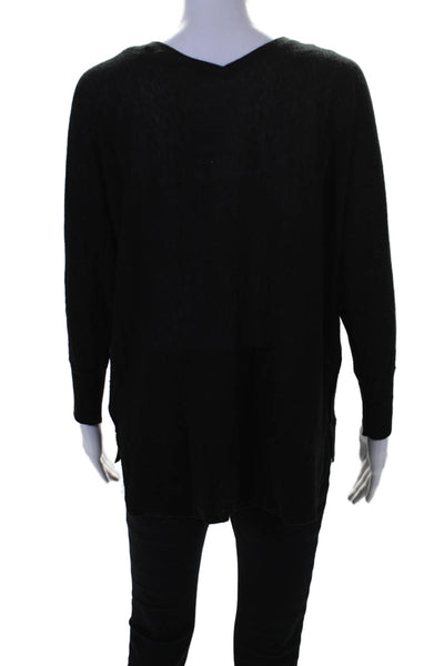 Magaschoni Womens Cashmere V Neck Long Sleeves Sweater Black Size Small