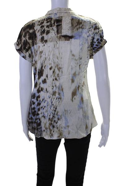 Elie Tahari Womens Silk Abstract Print Short Sleeves Blouse White Size Small