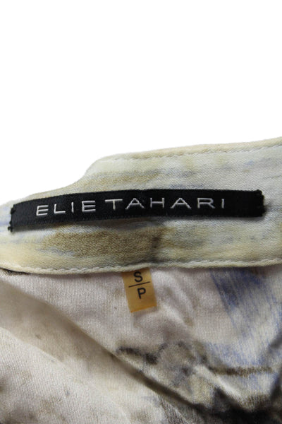 Elie Tahari Womens Silk Abstract Print Short Sleeves Blouse White Size Small