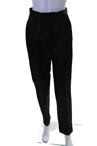 Rene Lezard Womens Zipper Fly High Rise Pleated Linen Pants Black Size 10