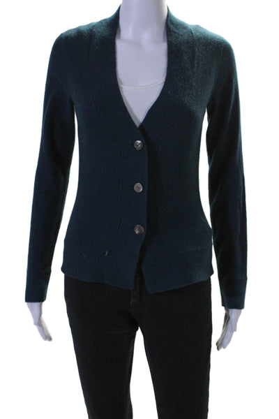 Generra Womens Long Sleeve V Neck Sweater Dark Pool Blue Wool Size Small