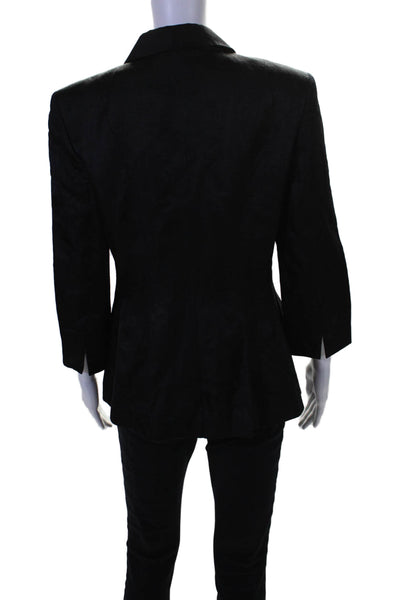 Rene Lezard Womens Button Front 3/4 Sleeve Collared Linen Jacket Black Size 10