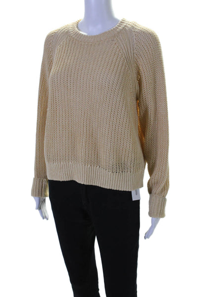 Apiece Apart Womens Oversized Open Knit Crew Neck Sweater Beige Linen Size XS