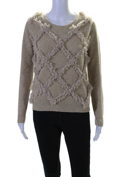 Rebecca Taylor Womens Long Sleeve Fringe Argyle Sweater Brown Wool Size 2