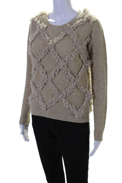 Rebecca Taylor Womens Long Sleeve Fringe Argyle Sweater Brown Wool Size 2