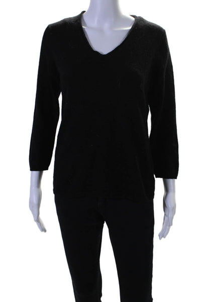 Mark Shale Womens Long Sleeve V Neck Cashmere Sweater Black Size Large