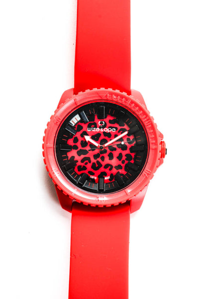 Wize & Ope Unisex Silicone Red Gummy Leopard Dial Quartz Watch 48mm New in Box