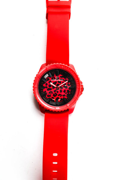 Wize & Ope Unisex Silicone Red Gummy Leopard Dial Quartz Watch 48mm New in Box