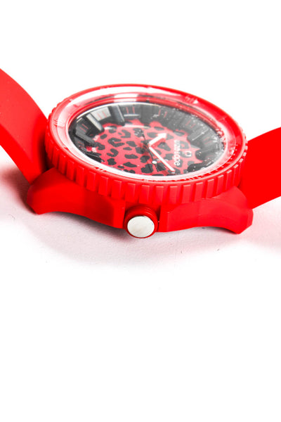 Wize & Ope Unisex Silicone Red Gummy Leopard Dial Quartz Watch 48mm New in Box